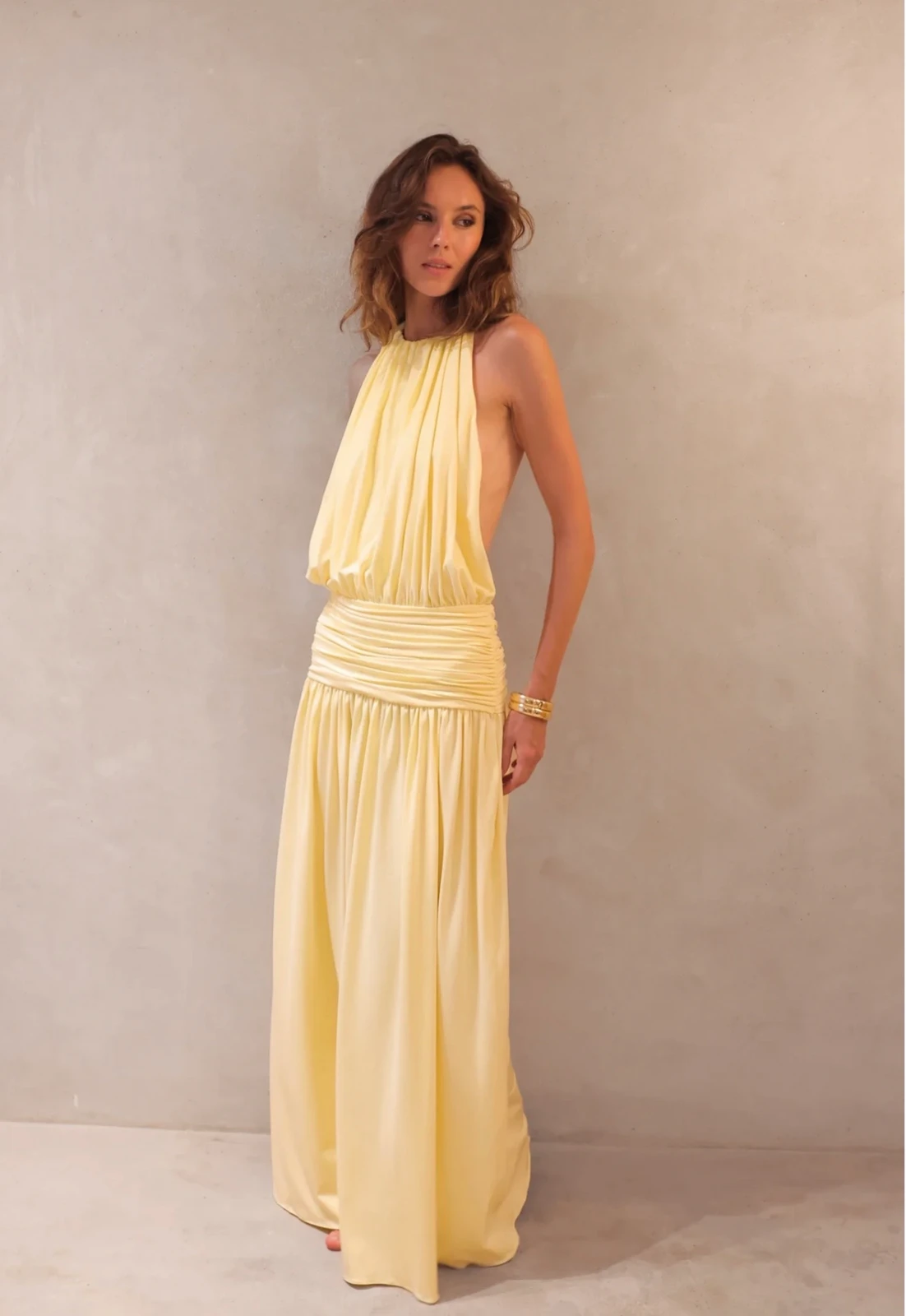 CAPRI DRAPED JERSEY MAXI DRESS - Yellow